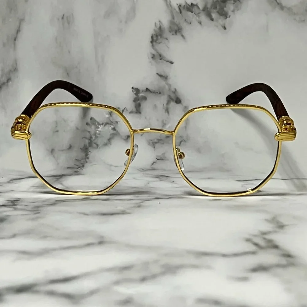 Eye Glasses Round Clear Lens Hip Hop Style Flat‎ Lens Gold Metal Buffs Classic
